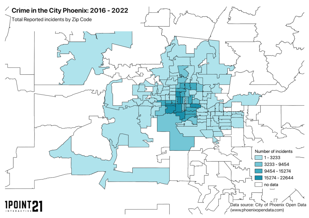 Phoenix Crime Statistics An Analysis Of Reported Incidents From 2016   PhoenixCrimesbyZipcode 1024x724 